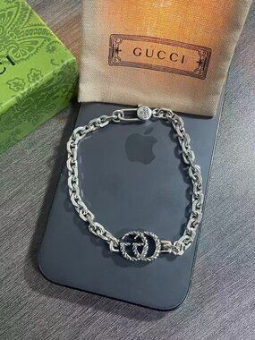 💖Gucci Classic Double G Twisted Chain 925 Silver Bracelet